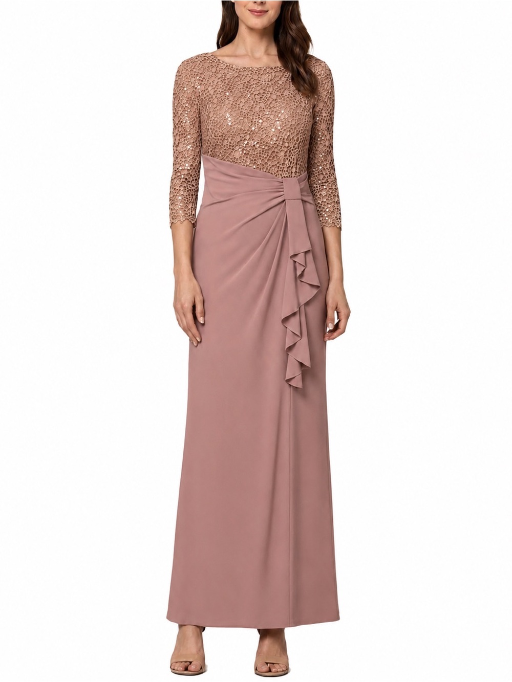 MARINA Mauve Sequin Lace Gown 3/4
Sleeve Gown NWOT